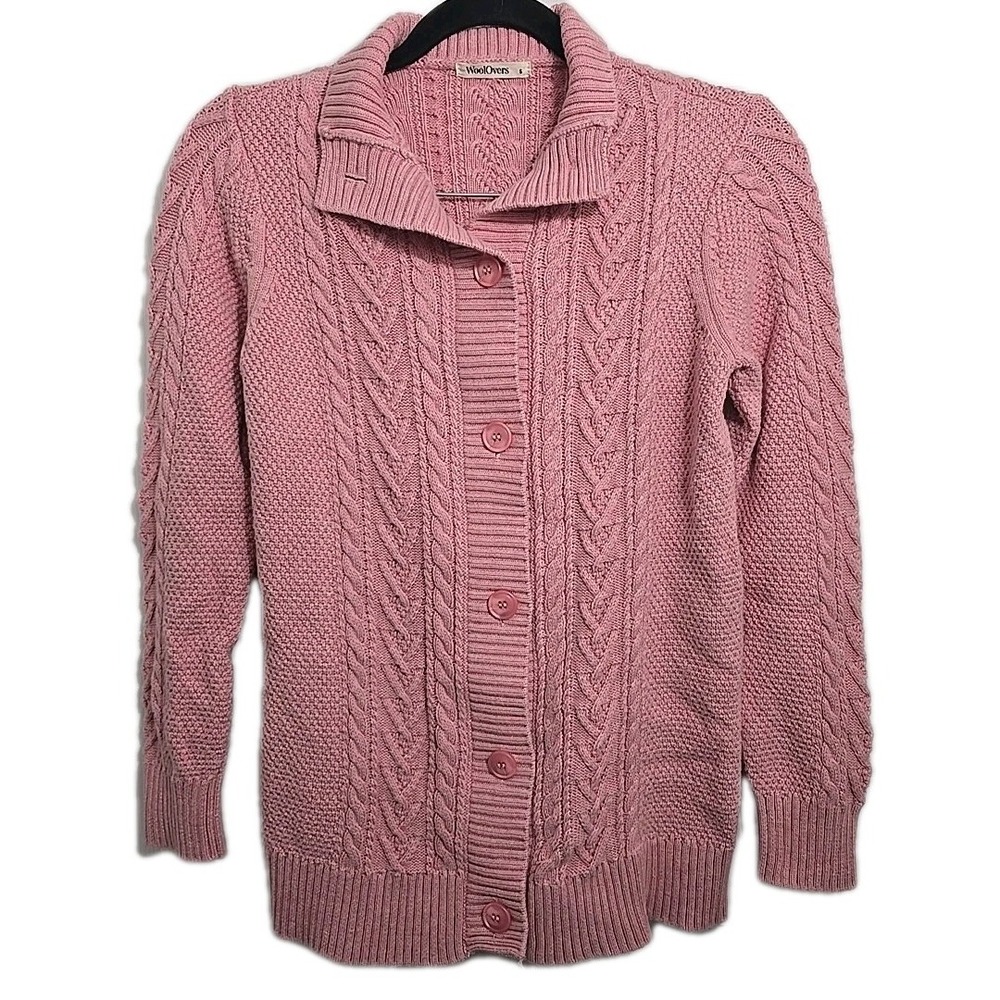 Woolovers Pink Cable Knit‎ Button Up Cotton Sweater Cardigan Womens Size Small